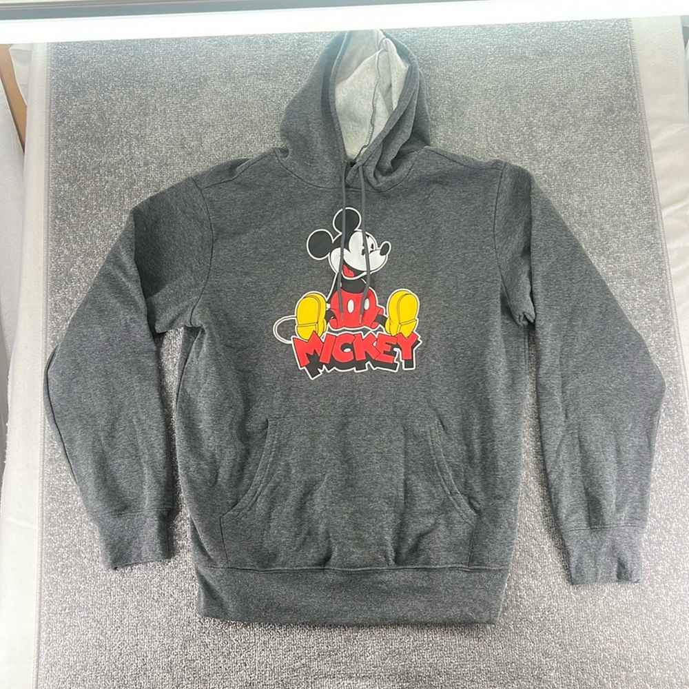 Disney Mickey Mouse Long Sleeve Hoodie Sweatshirt Gray Mens Size M